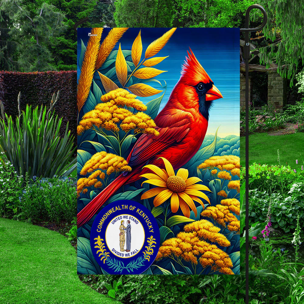 Bimipi  Kentucky State Cardinal and Goldenrod Flower Flag