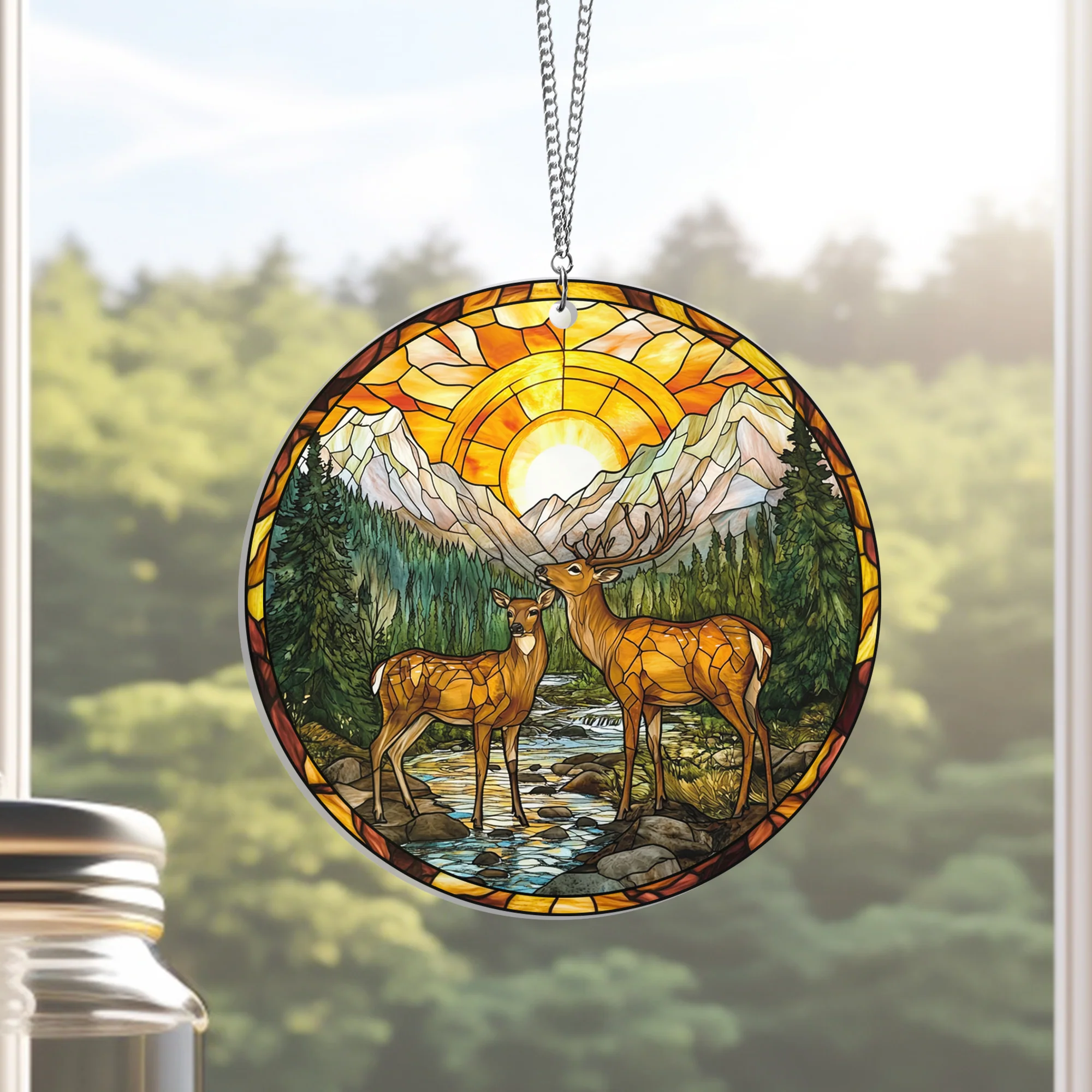 Valentine’s Gifts Deer Couple in Forest Acrylic Suncatcher Hanging Sign