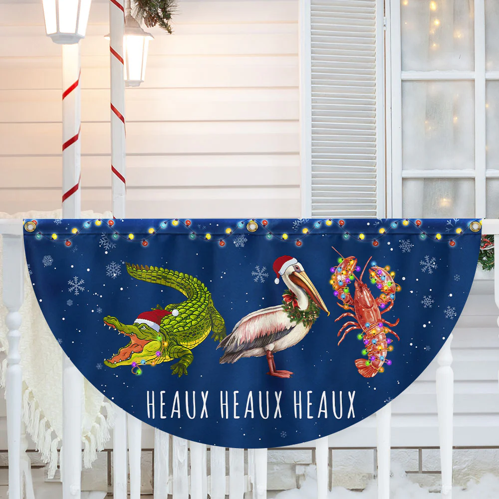 Louisiana Merry Christmas Joyeux Noël Y’all Alligator Pelican Crawfish Non-Pleated Fan Flag  3-Day Shipping