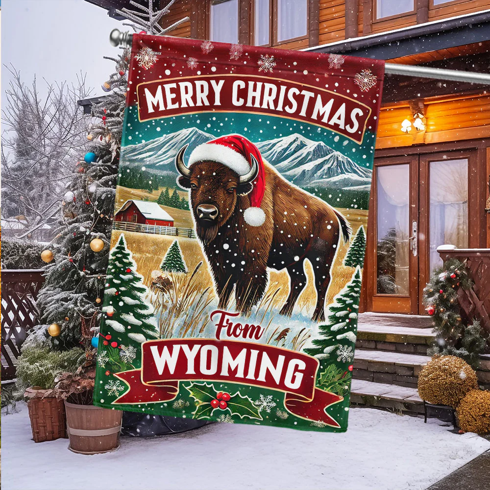 Wyoming Christmas Bison Flag