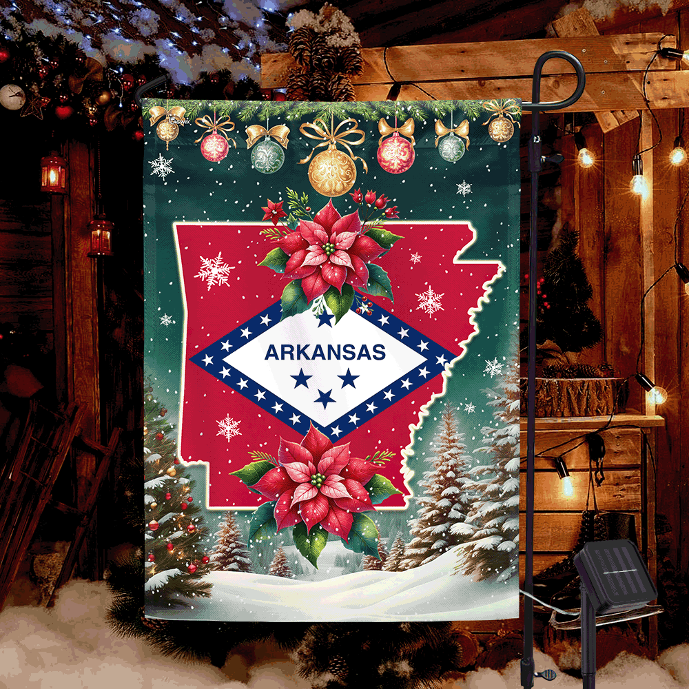 Arkansas Flag Christmas Solar LED Garden Flag