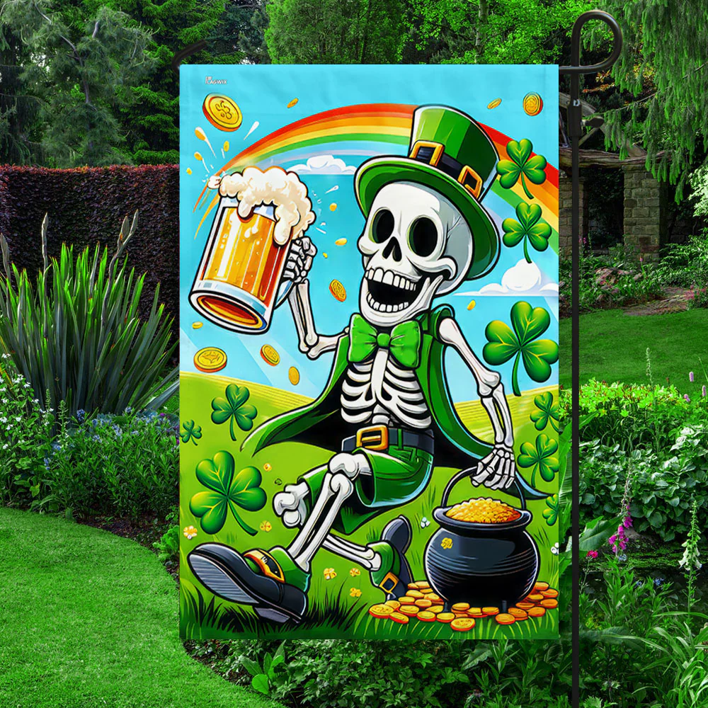 Bimipi  St Patrick's Day Funny Skeleton Beer Irish Flag