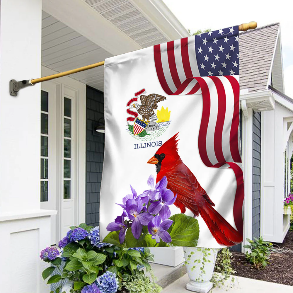 Illinois State Cardinal and Violet Flower Flag MLN1141Fv27