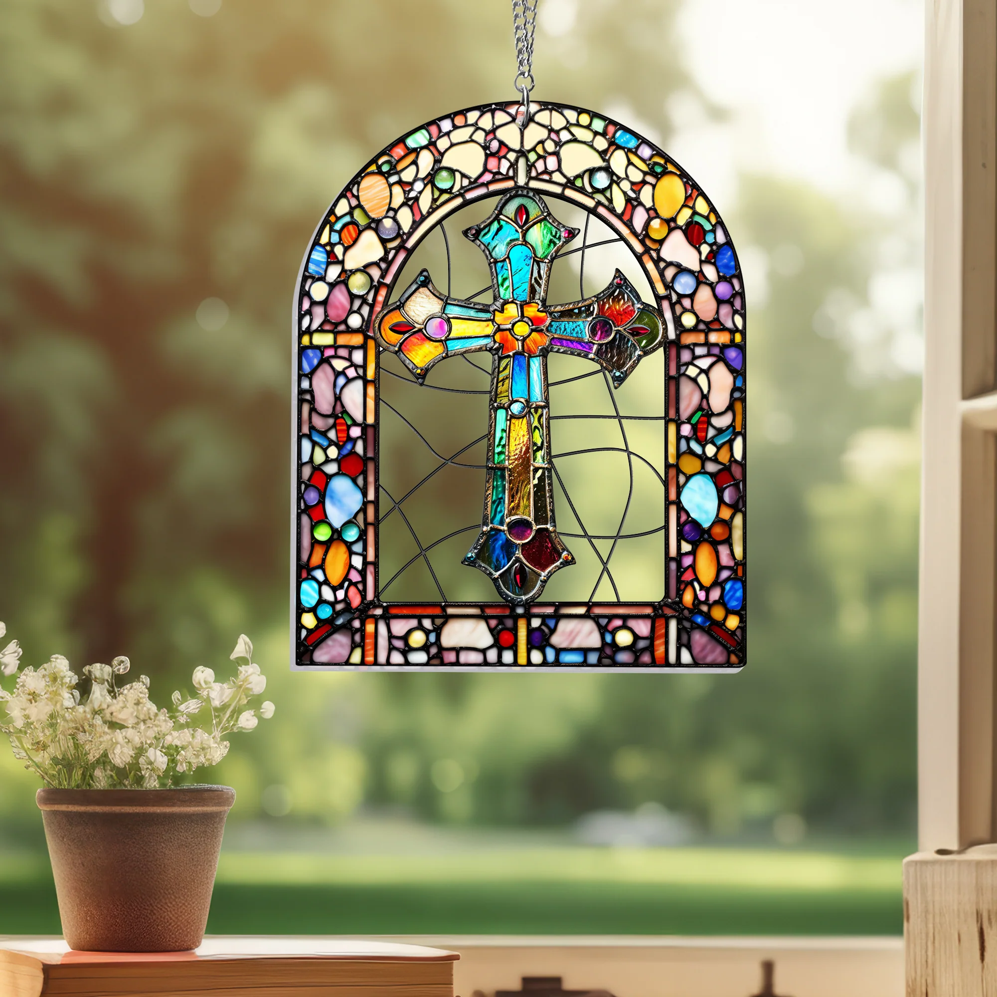 Christian Cross Easter Acrylic Suncatcher Hanging