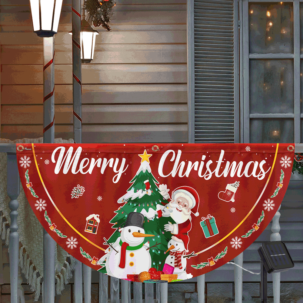 Merry Christmas Santa Claus and Snowman Solar Led Fan Flag