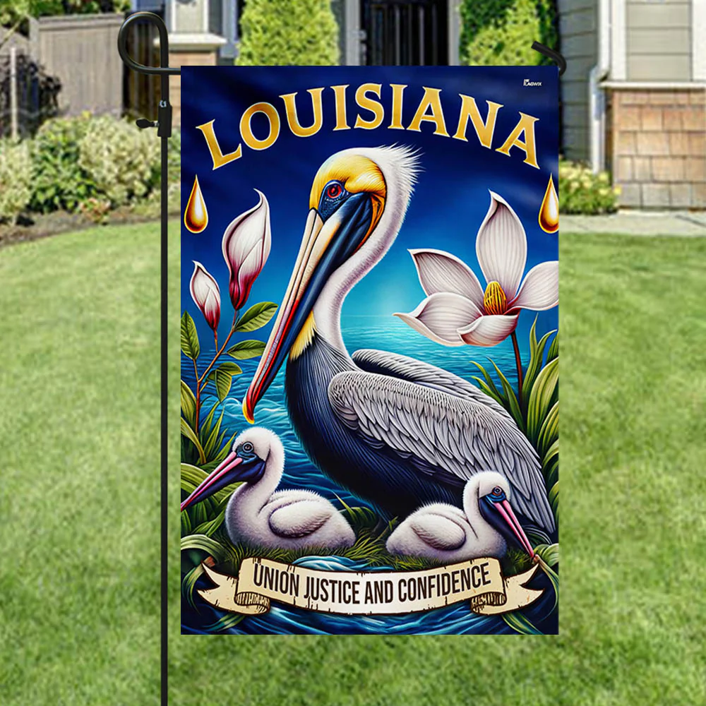 Bimipi  Louisiana State Union Justice and Confidence Brown Pelican Bird Flag