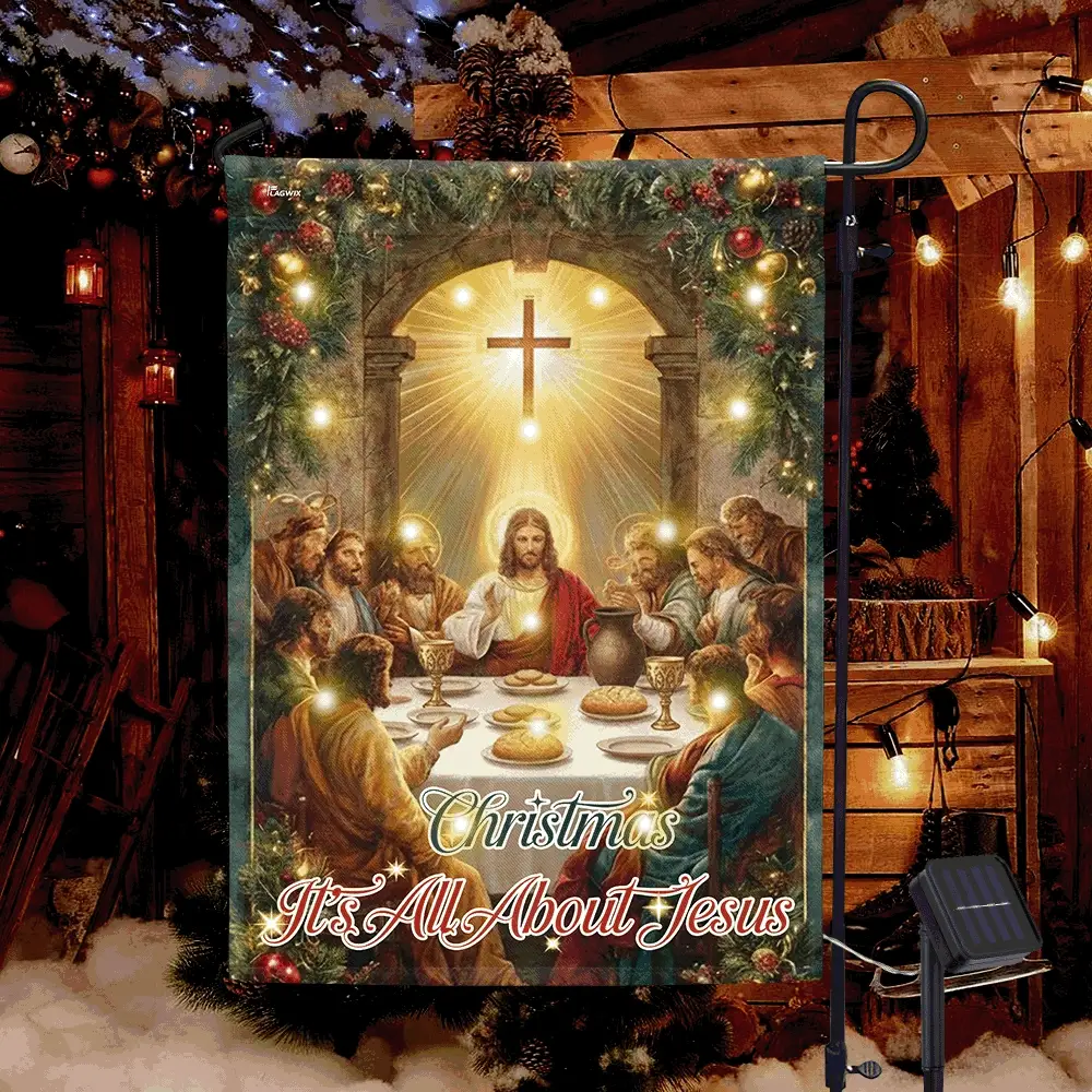 Christmas Solar LED Garden Flag | It’s All About Jesus Christian Decor