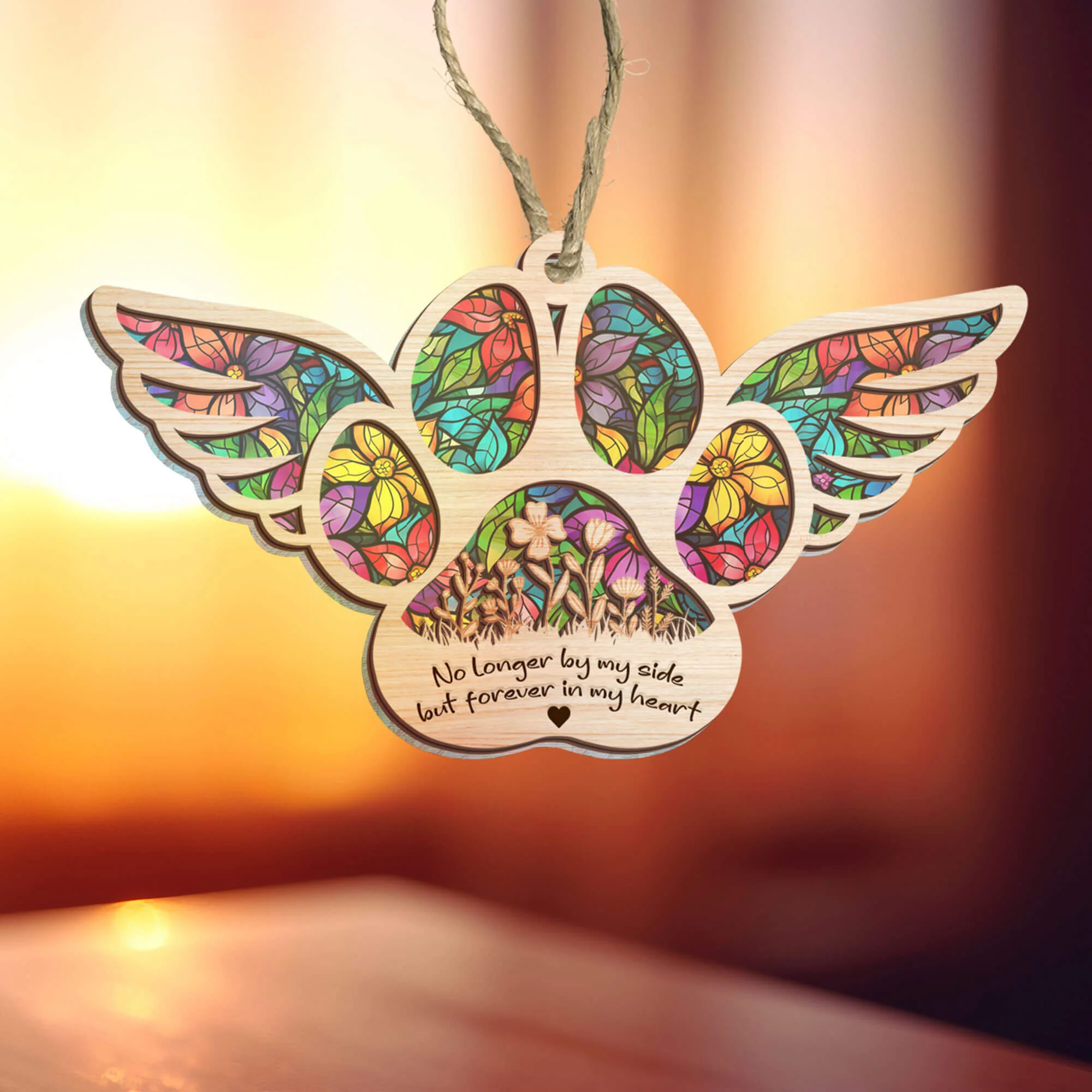 Christmas Ornament, Dog Paw with Angle Wings in Heaven, Memorial Suncatcher Ornament