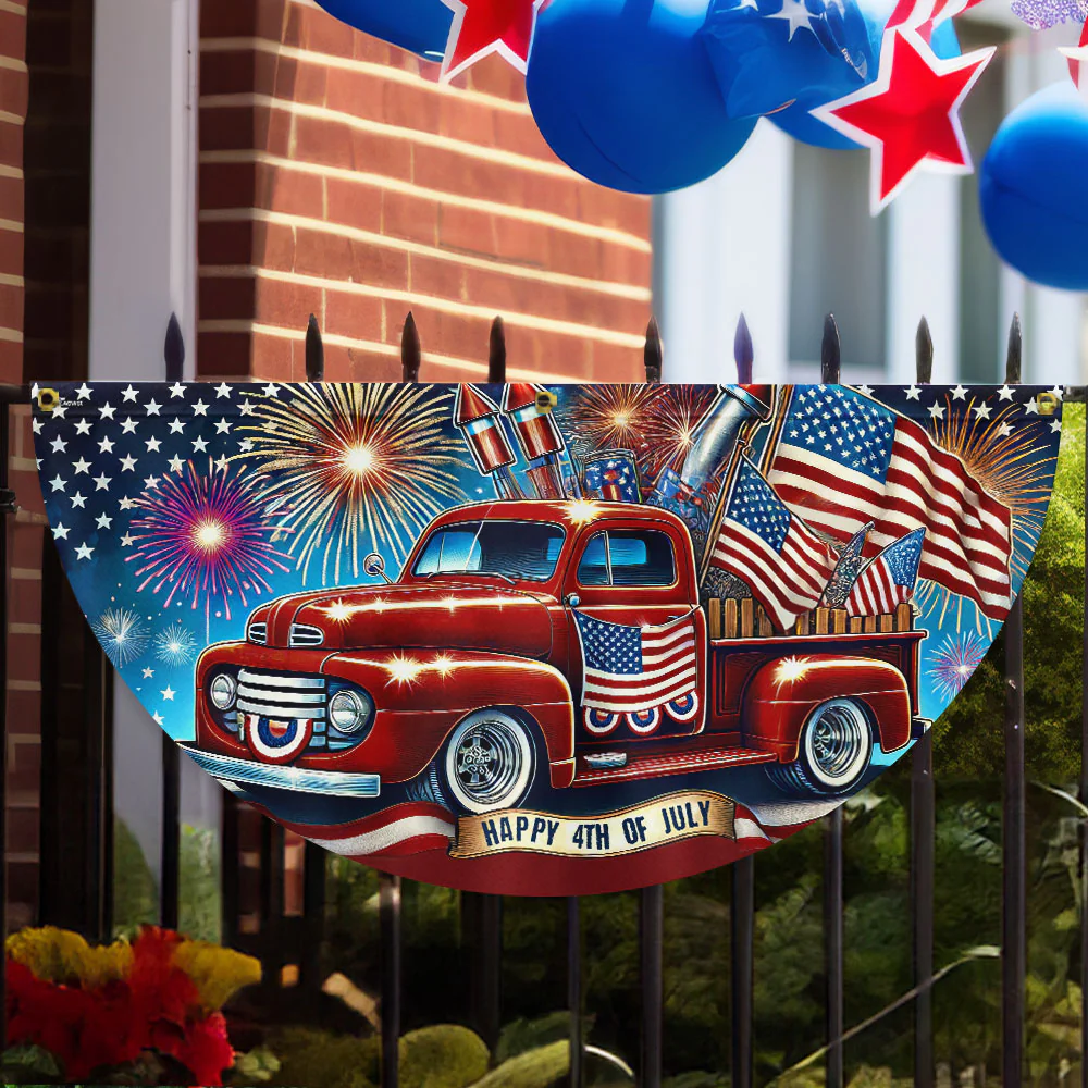 Bimipi American Flag - Happy 4th Of july Red Pickup Truck Non-Pleated Fan Flag