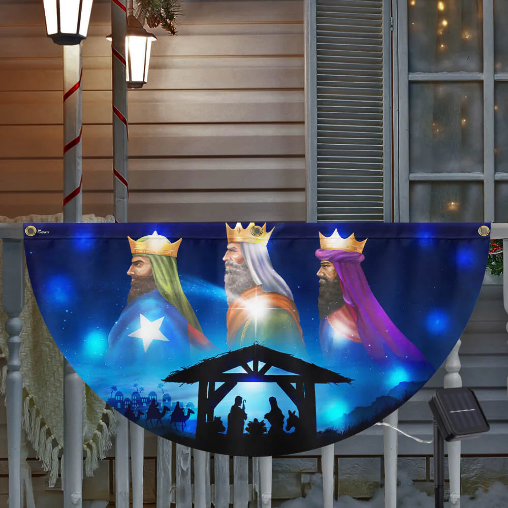 Nativity Three Wise Men We Three Kings Jesus Christmas Solar Led Fan Flag