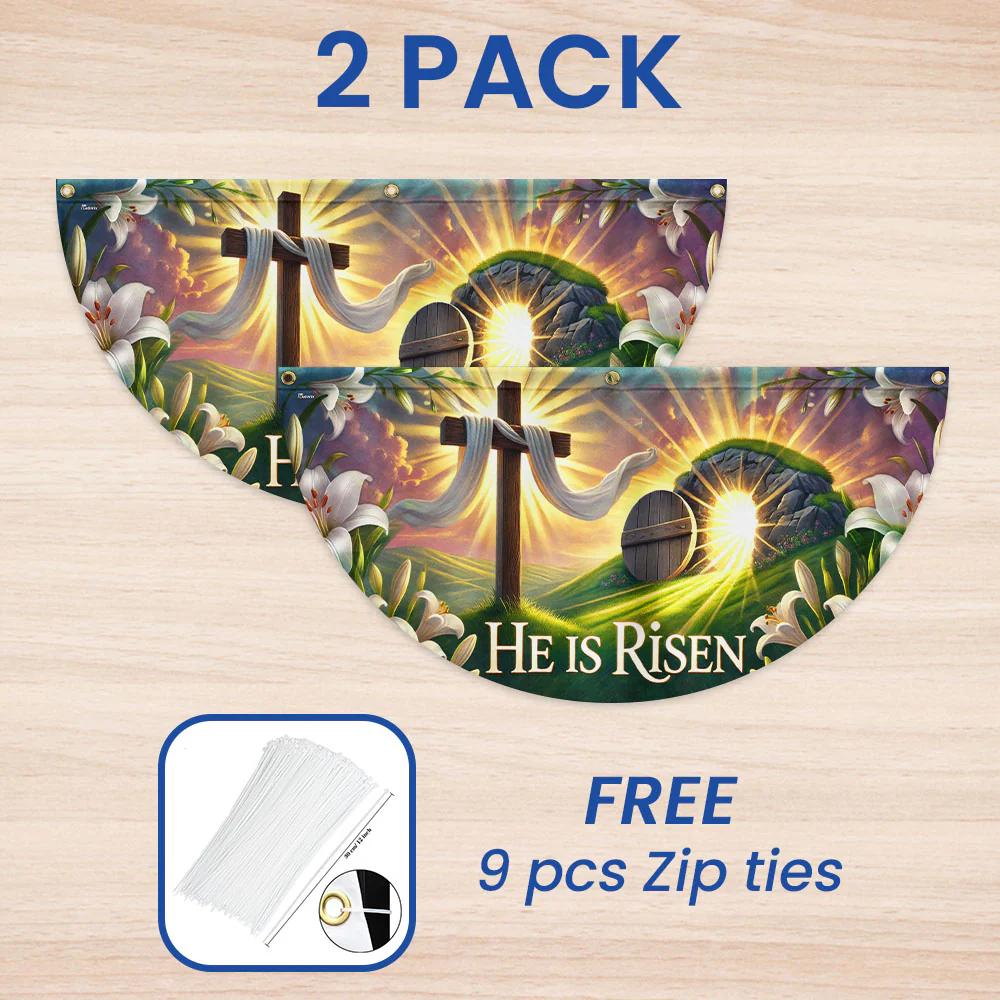Easter Cross He Is Risen Non-Pleated Fan Flag