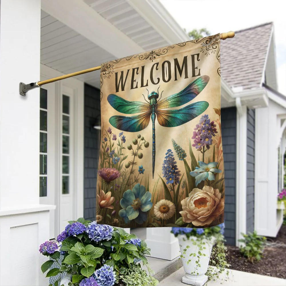 Welcome Spring Dragonfly Flag for Outdoor Home Decor