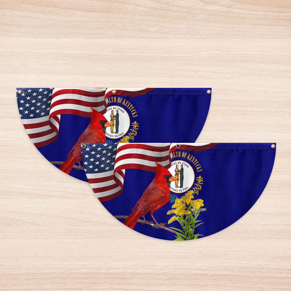 Kentucky State Cardinal and Goldenrod Flower Non-Pleated Fan Flag