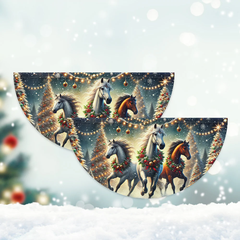 Horse Christmas Non-Pleated Fan Flag