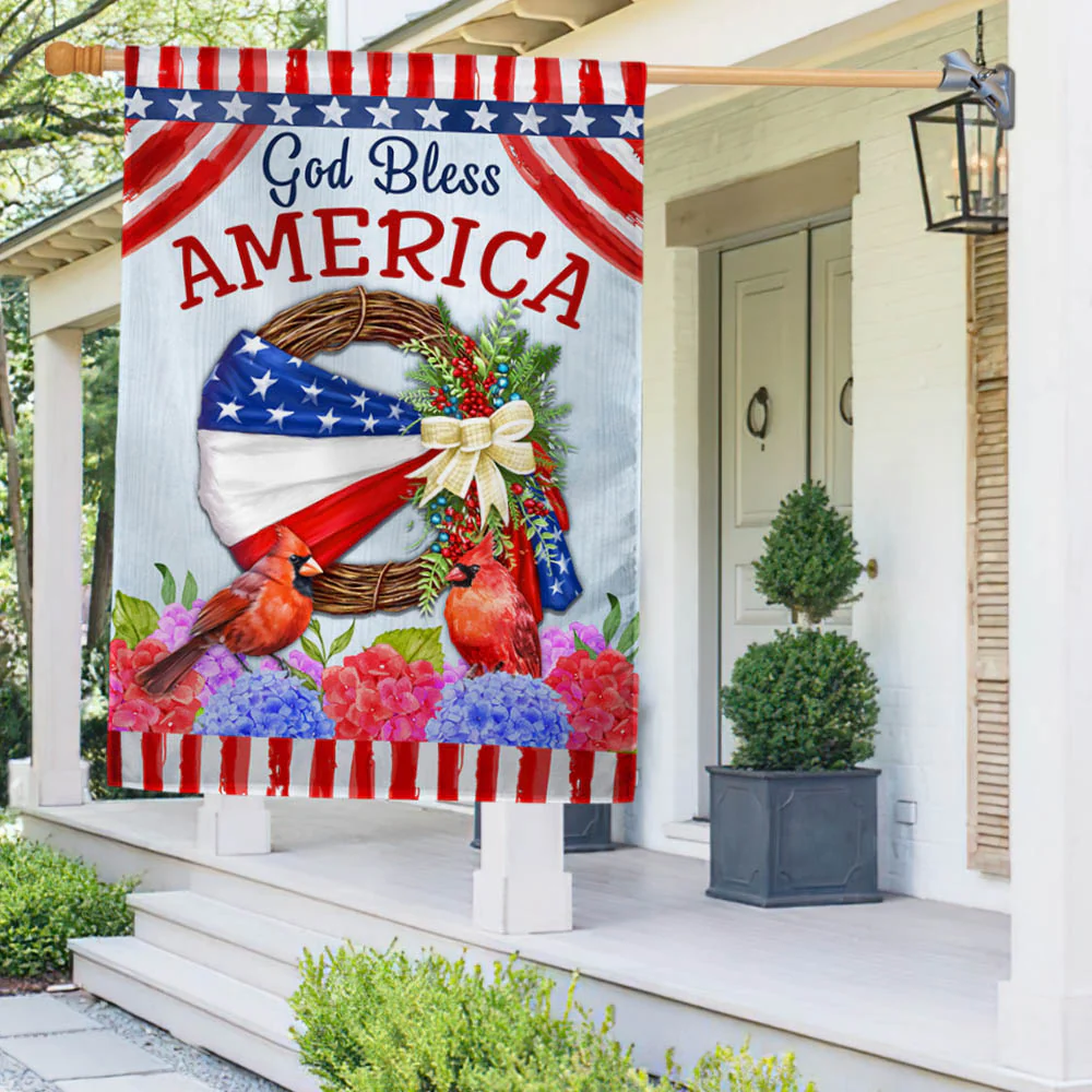 Bimipi American Flag - God Bless America American Wreath Cardinal Flag