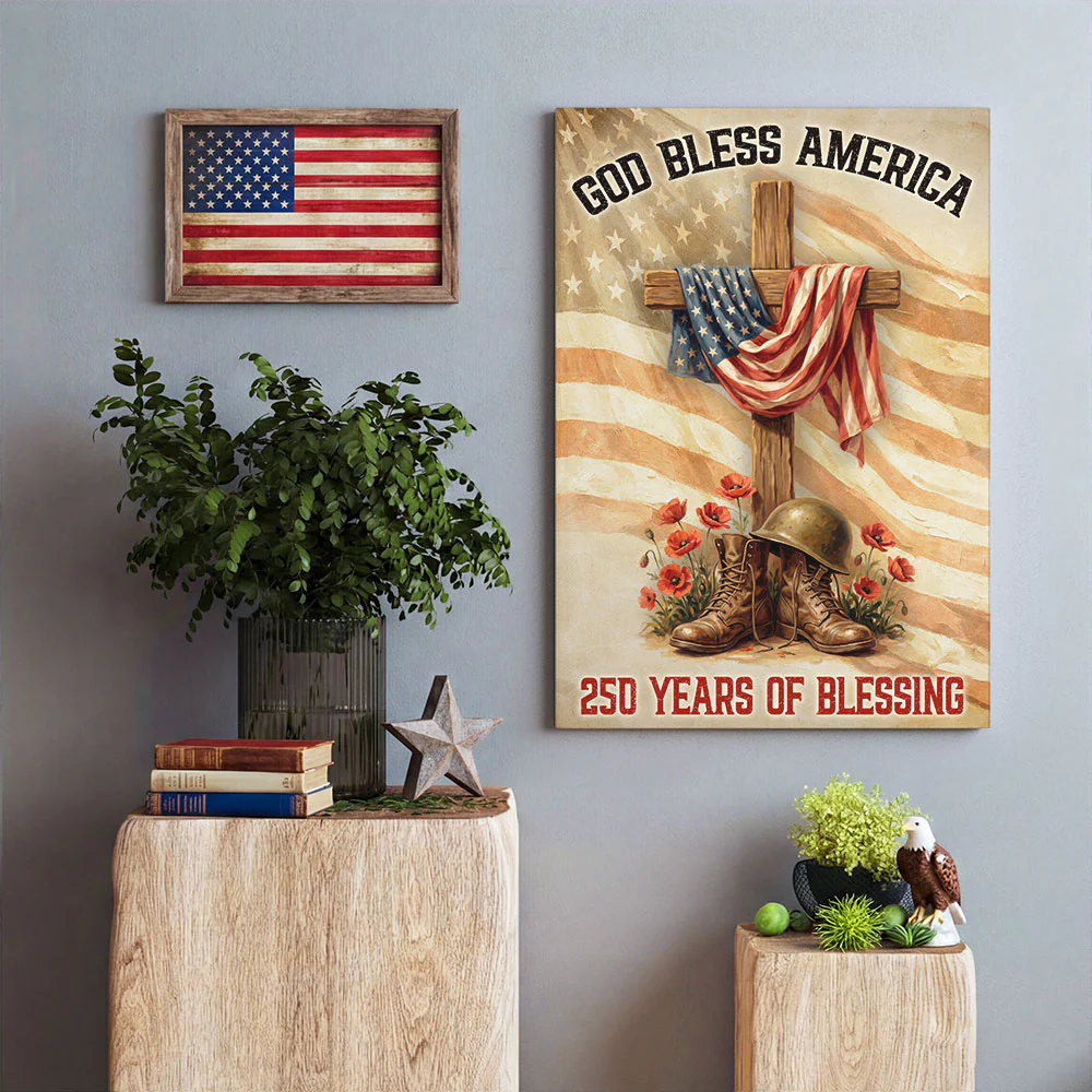 250 Years of Blessing Canvas Wall Art, God Bless America Christian Decor