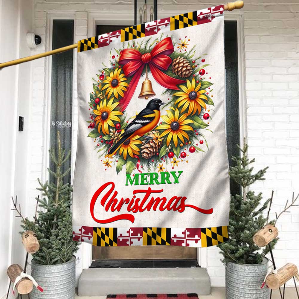 Black-Eyed Susan Christmas Wreath and Baltimore Oriole Maryland Flag