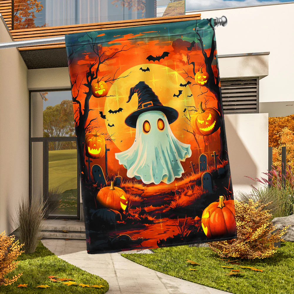 Halloween Flag - Cute Ghost Flag with Double Sided Canvas for Garden Yard Porch Home Decoration 3-Day Shipping
