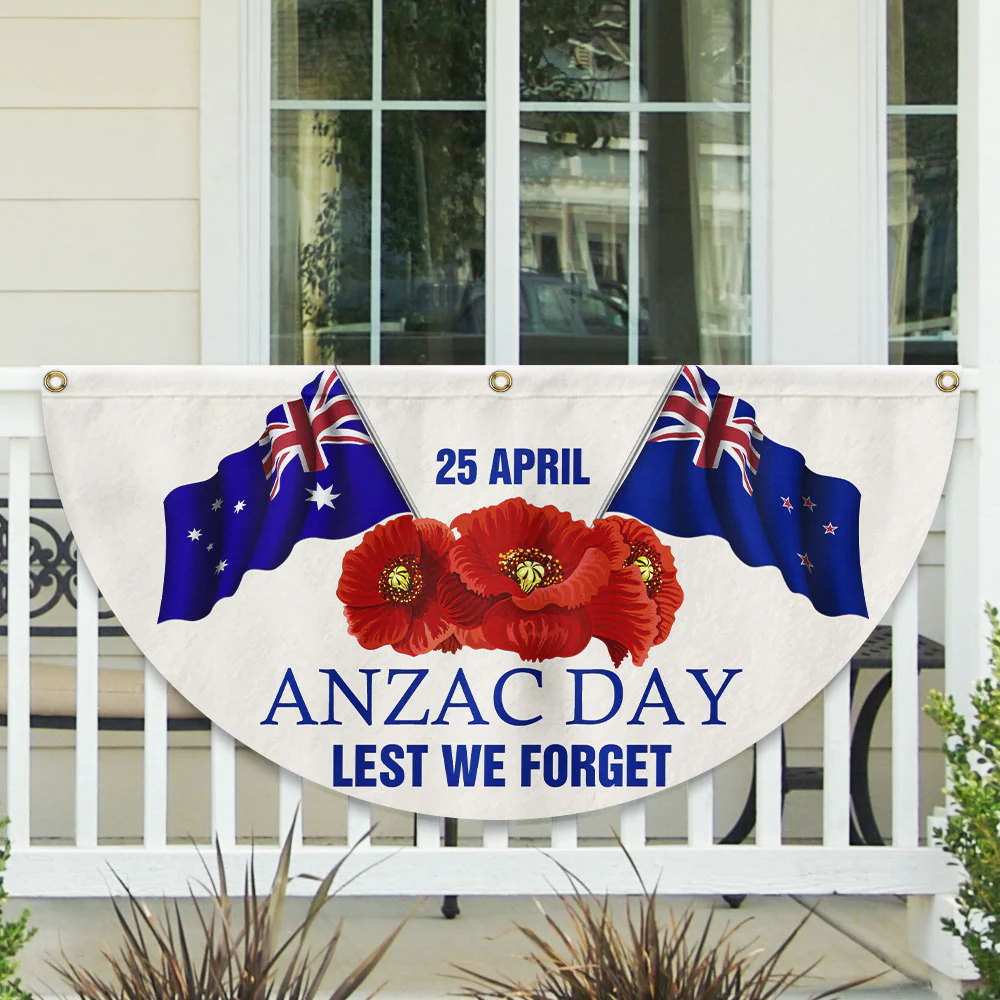 Anzac Day 25 April Lest We Forget Non-Pleated Fan Flag