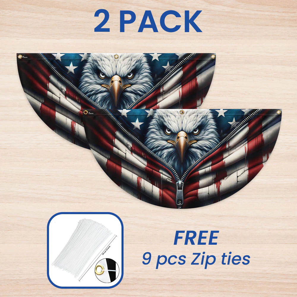 American Flag - Freedom Patriotic Eagle Bunting Non-Pleated Fan Flag 3-Day Shipping