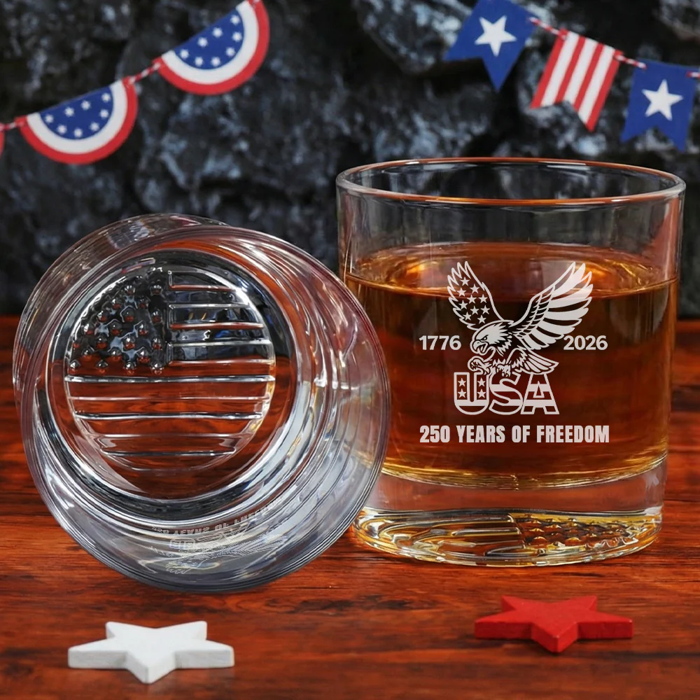 250 Years of Freedom USA 1776 2026 Engraved American Whiskey Glass