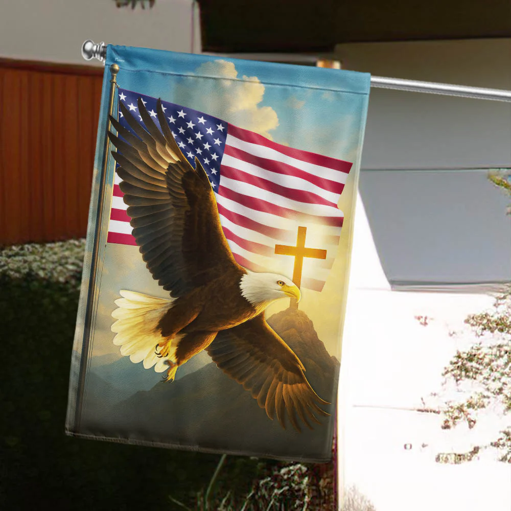 American Flag - Christian Patriotic Garden Flag with Bald Eagle for Outdoor Decor