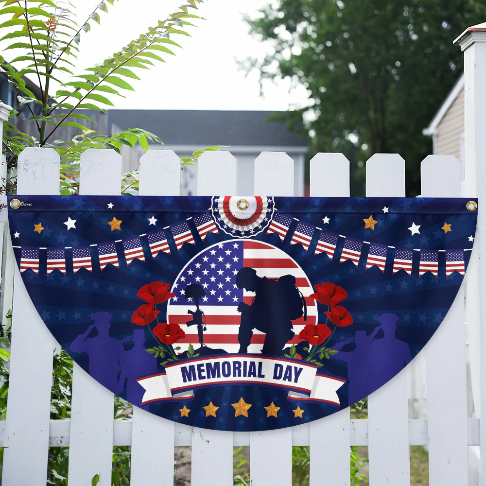 Memorial Day Veteran Kneeling Non-Pleated Fan Flag