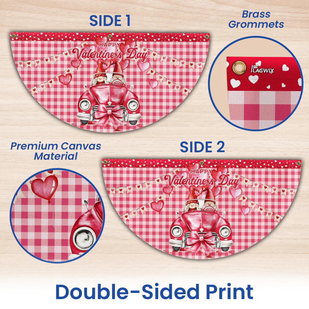 Happy Valentine's Day Gnomes Non-Pleated Fan Flag