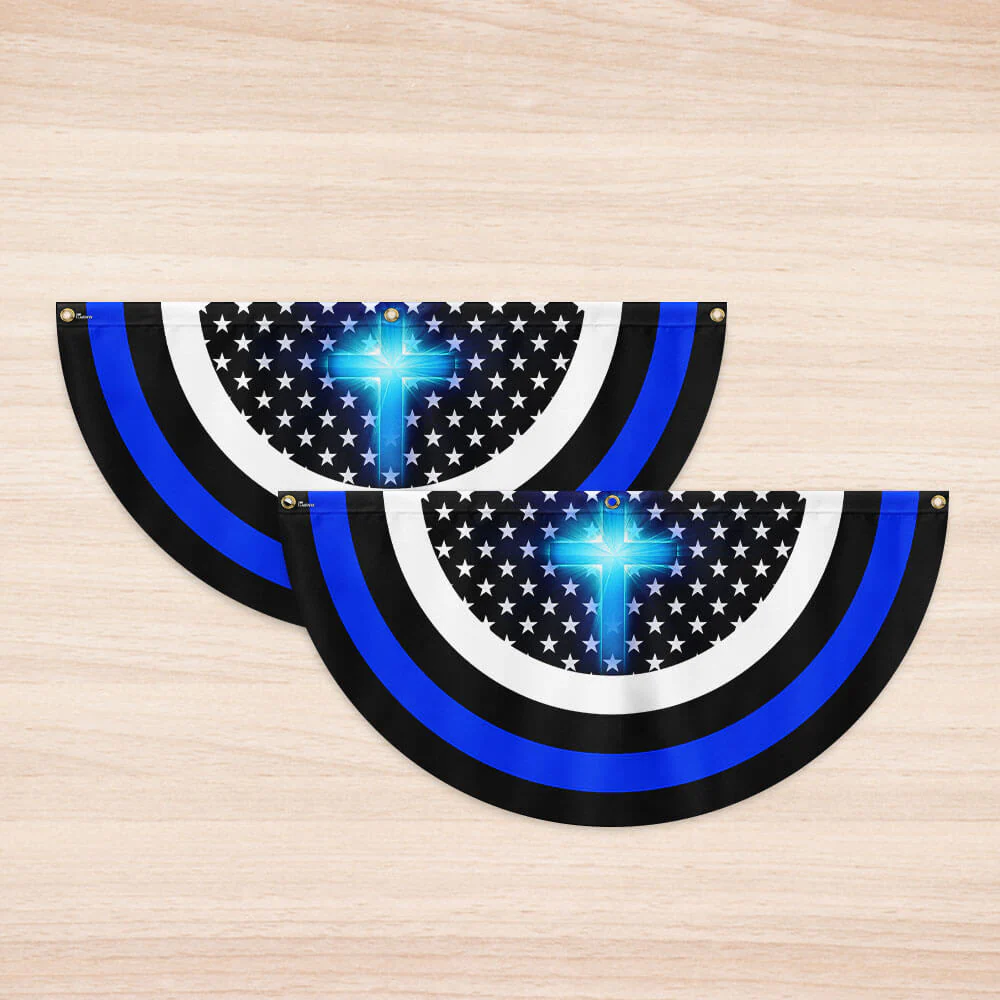 Christian The Thin Blue Line Non-Pleated Fan Flag