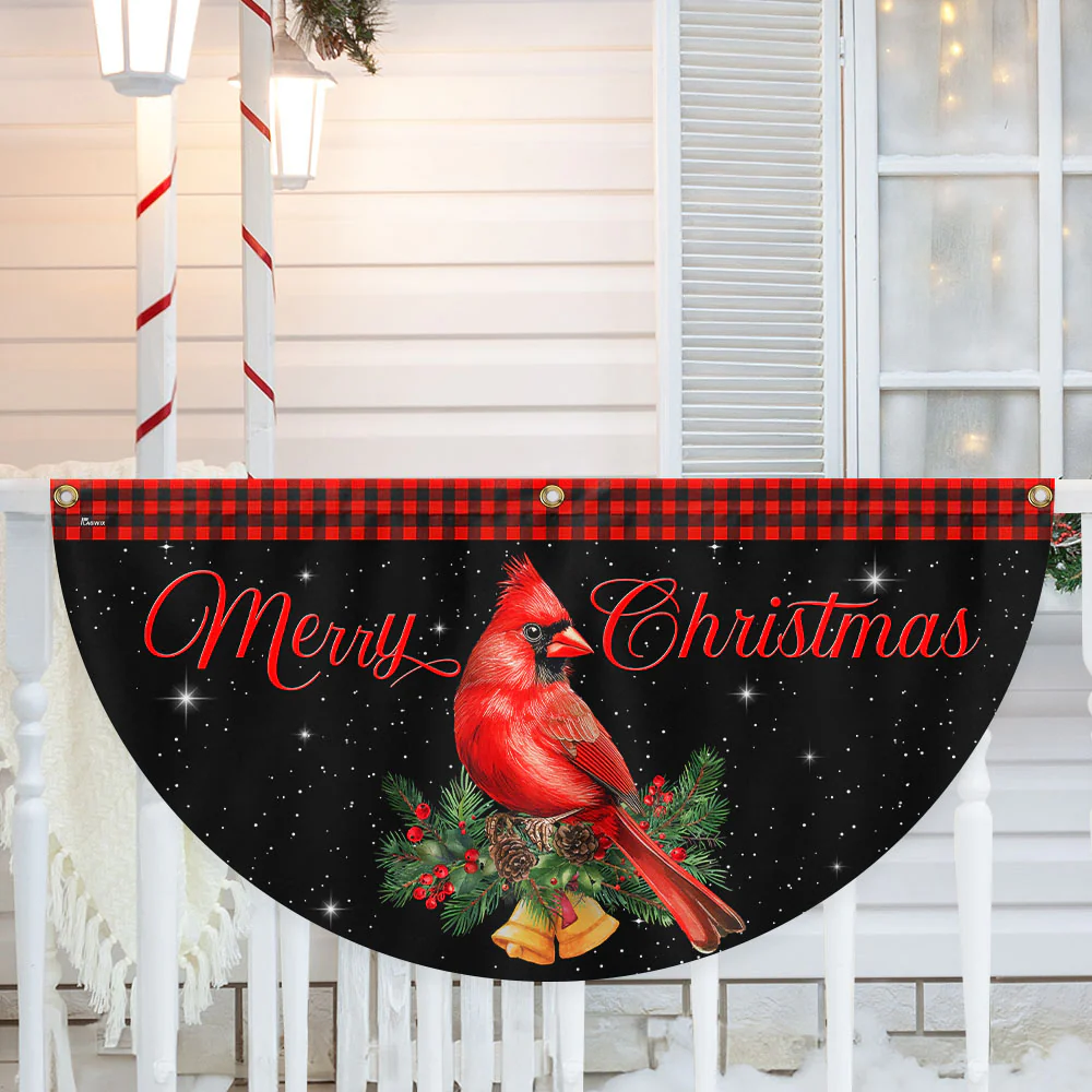 Cardinal Merry Christmas Fan Flag - Holiday Gift & Festive Home Décor, Non-Pleated  - 3-Day Shipping