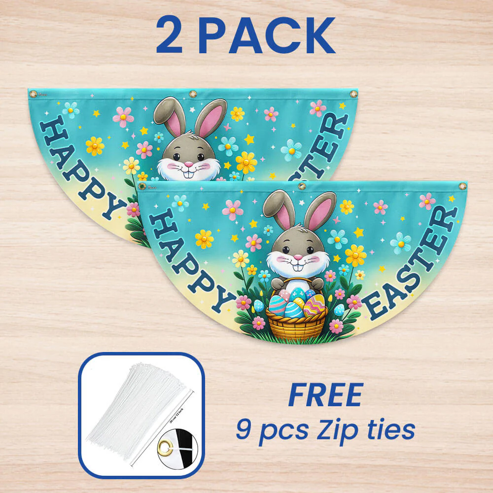 Happy Easter Bunny Non-Pleated Fan Flag