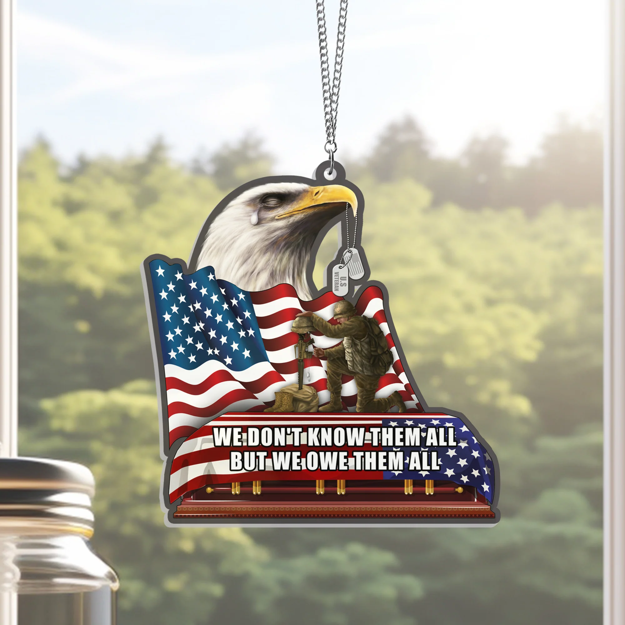 Veterans We Owe Them All, Memorial Patriotic Eagle American Suncatcher Acrylic Hanging