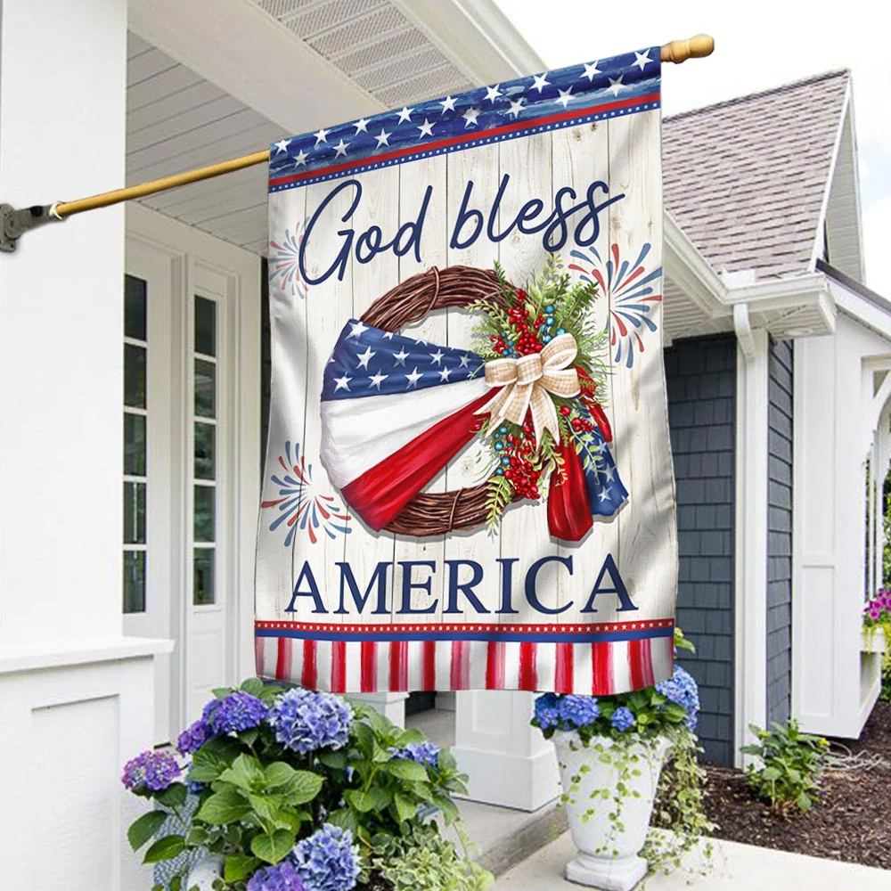 Bimipi American Flag - God Bless America 4th Of july American Wreath Flag