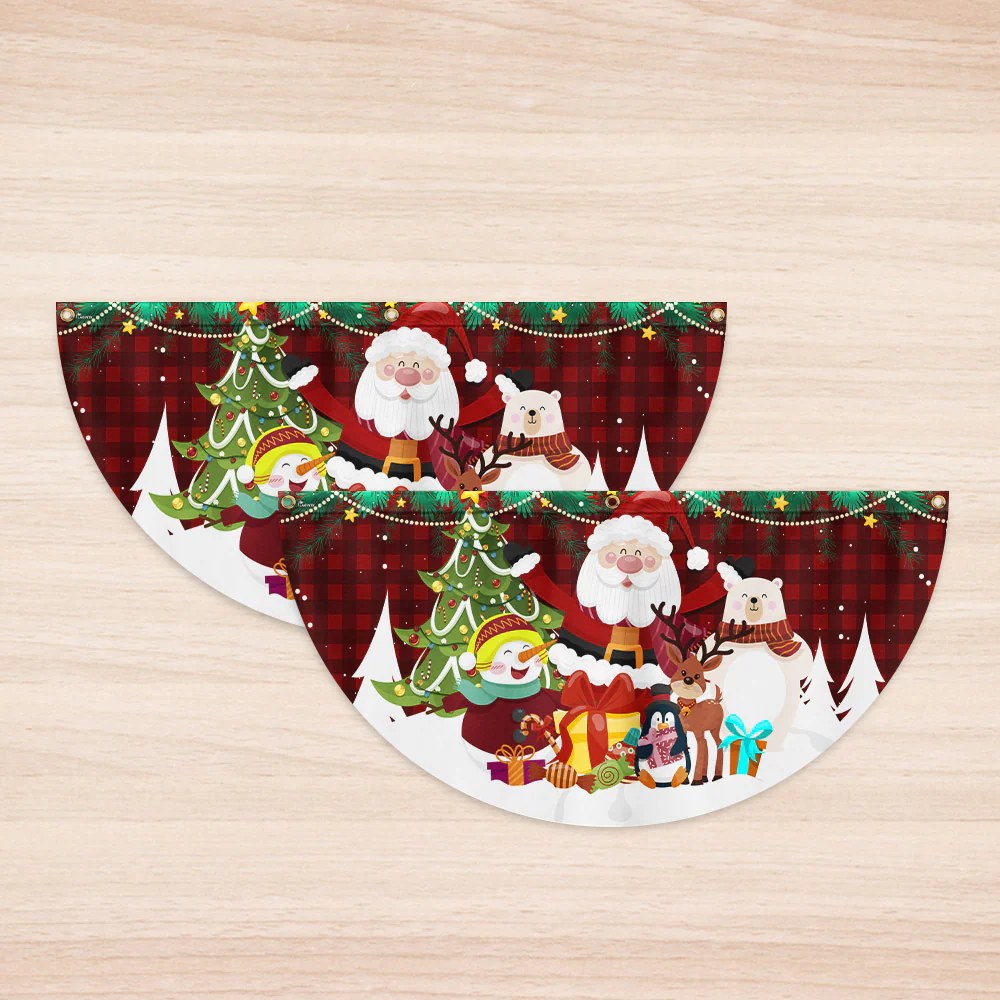 Merry Christmas Santa Claus Snowman And Reindeer Non-Pleated Fan Flag