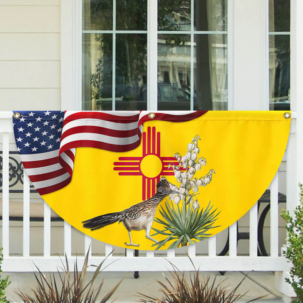 New Mexico State Roadrunner Bird and Yucca Flower Non-Pleated Fan Flag 3-Day Shipping