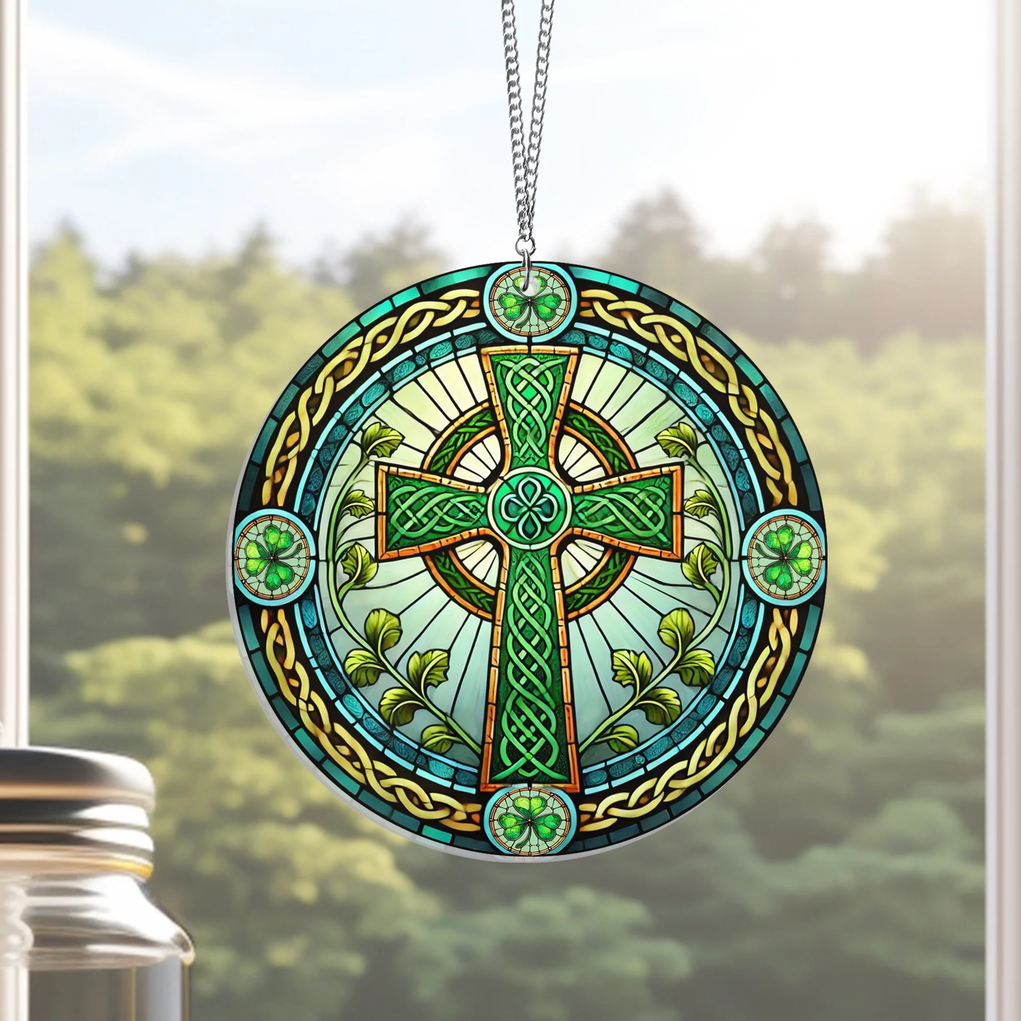 Celtic Knot Cross Irish Suncatcher Hanging Sign 3-Day Shipping
