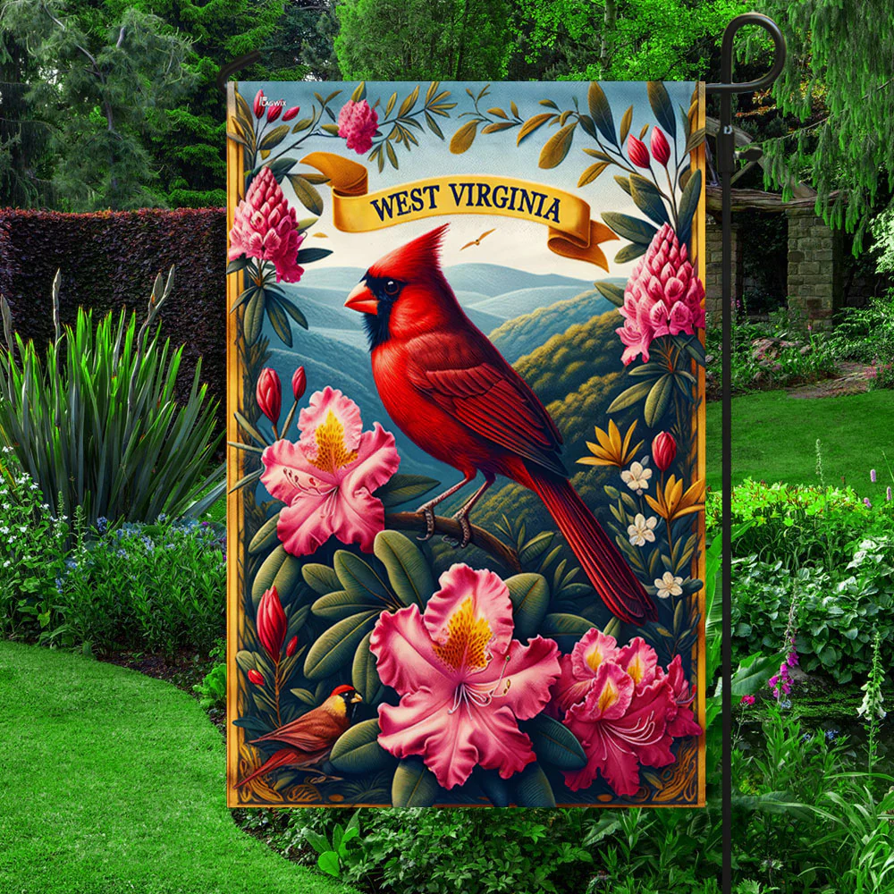 Bimipi  West Virginia Cardinal and Rhododendron Flower Flag