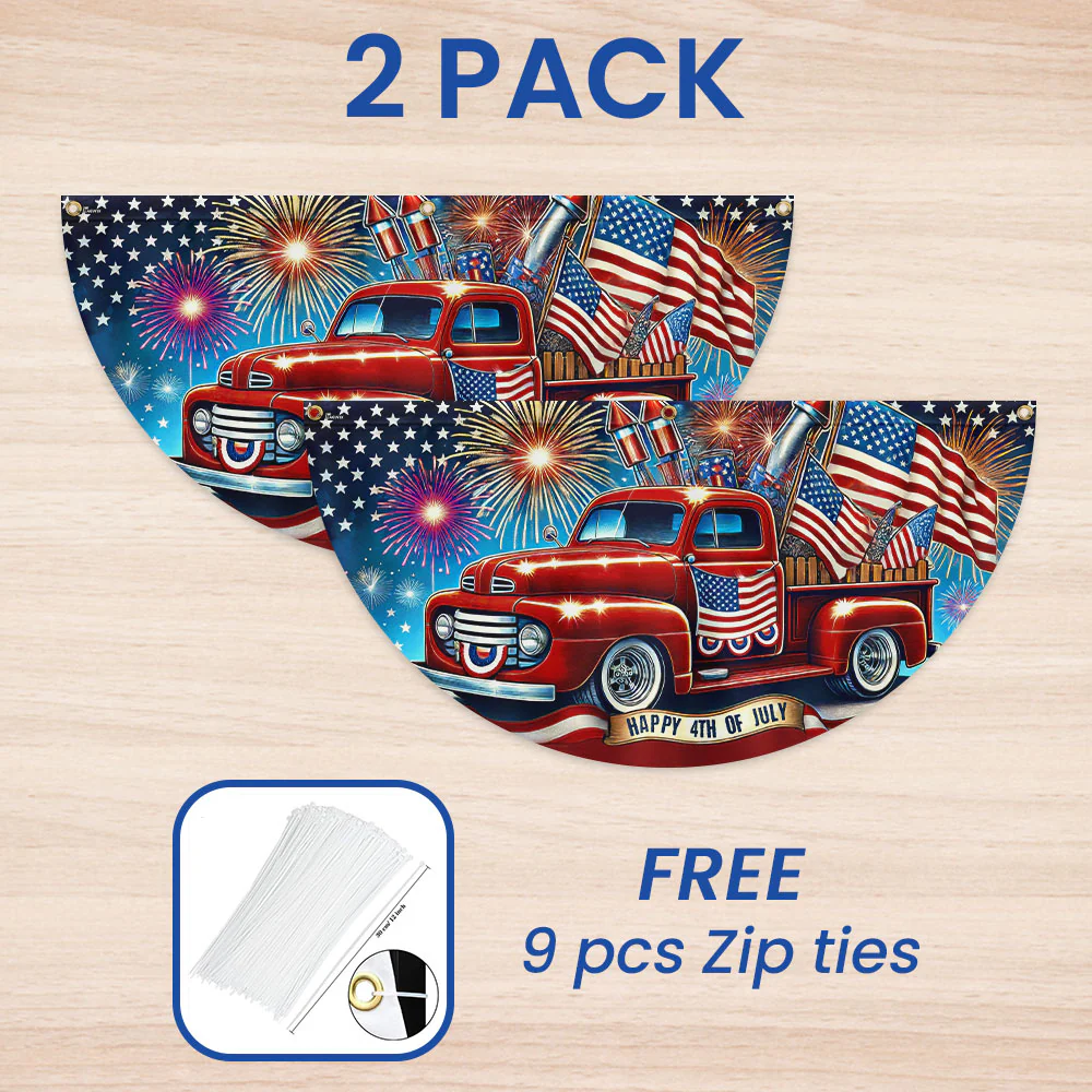Bimipi American Flag - Happy 4th Of july Red Pickup Truck Non-Pleated Fan Flag
