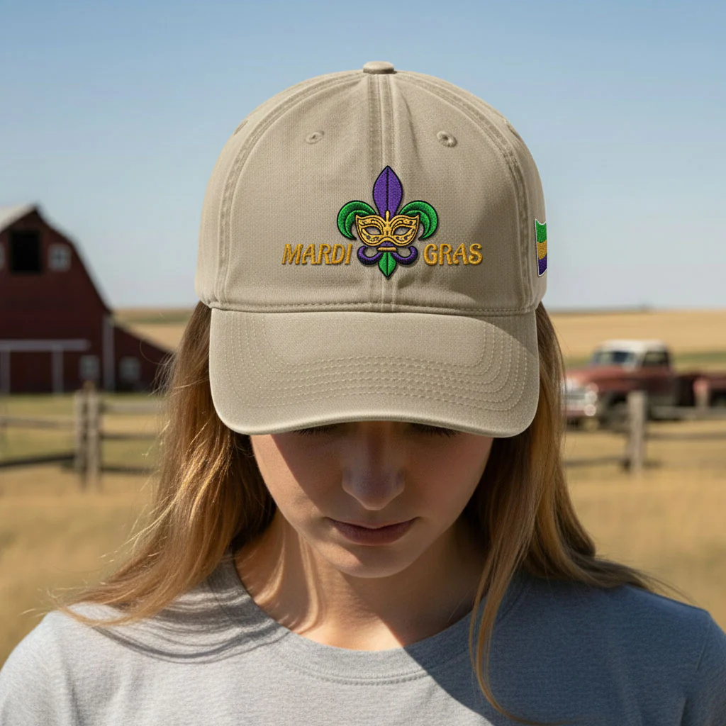 Fleur De Lis Washed Cap, Mardi Gras Fleur de Lis Embroidered Cap