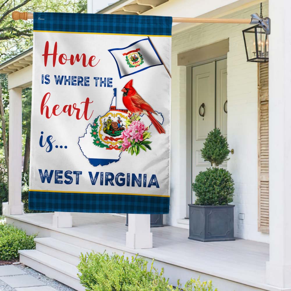West Virginia Cardinal and Rhododendron Flower Flag Home Is Where The Heart Is West Virginia Flag