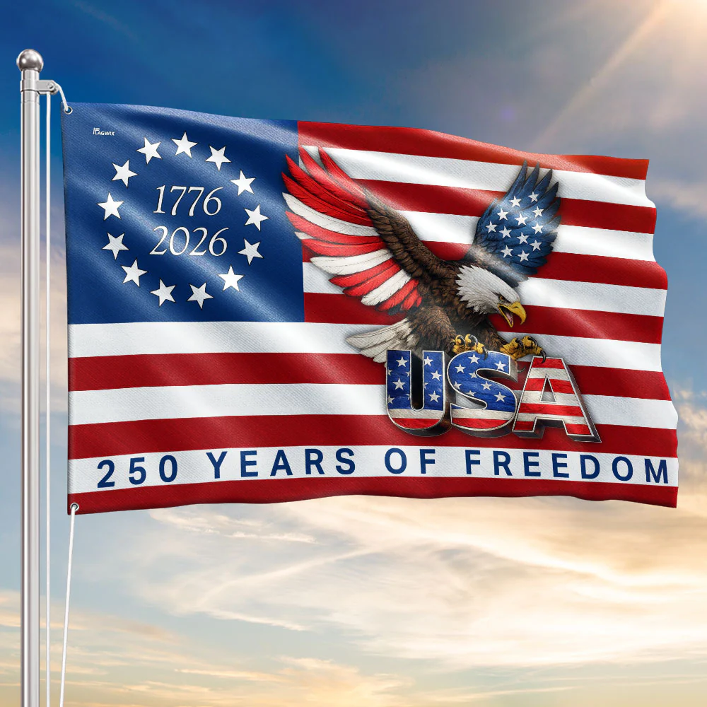 America 250 Years of Freedom Bald Eagle Flag, Betsy Ross 1776 2026 Flag
