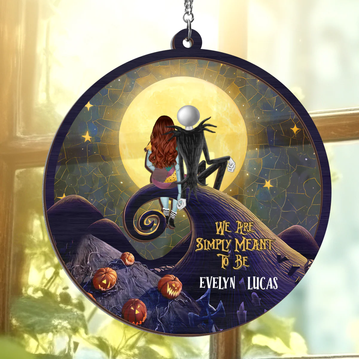 Halloween Couple Gifts Personalized Suncatcher Hanging Window Halloween Town