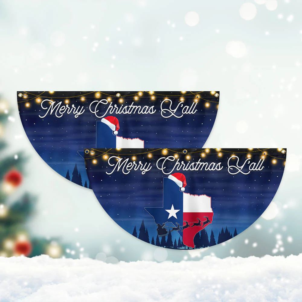 Texas Merry Christmas Y'all  Non-Pleated Fan Flag
