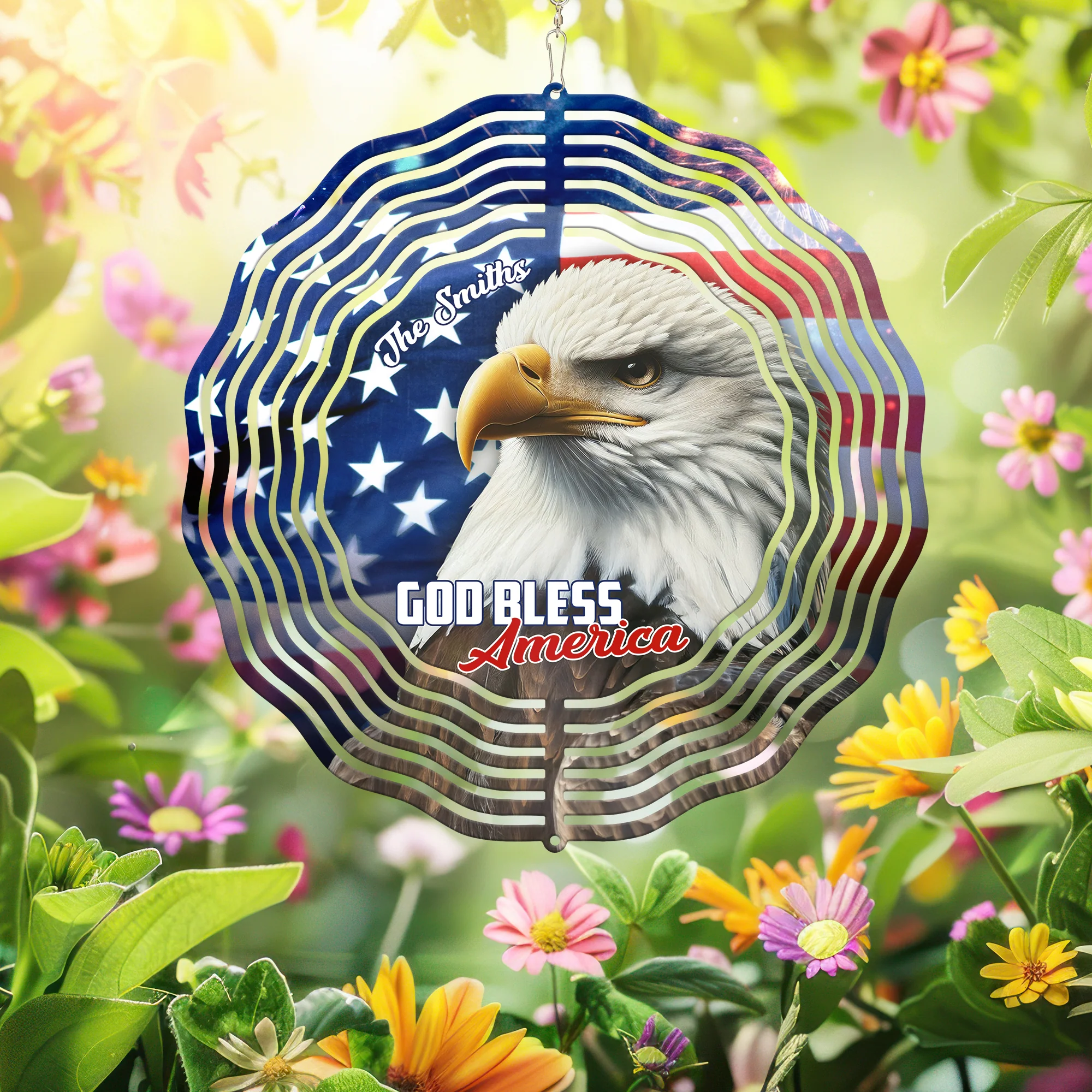 Personalized Patriot Eagle God Bless America Wind Spinner