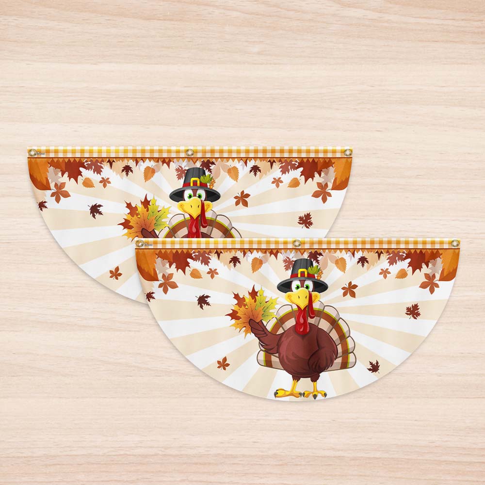 Fall Flag Happy Thanksgiving Turkey Non-Pleated Fan Flag