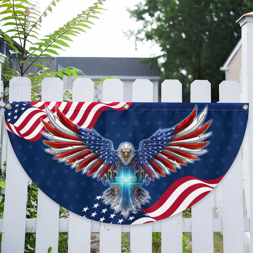 Bimipi American Flag - Patriotic Eagle with Christian Cross American Non-Pleated Fan Flag