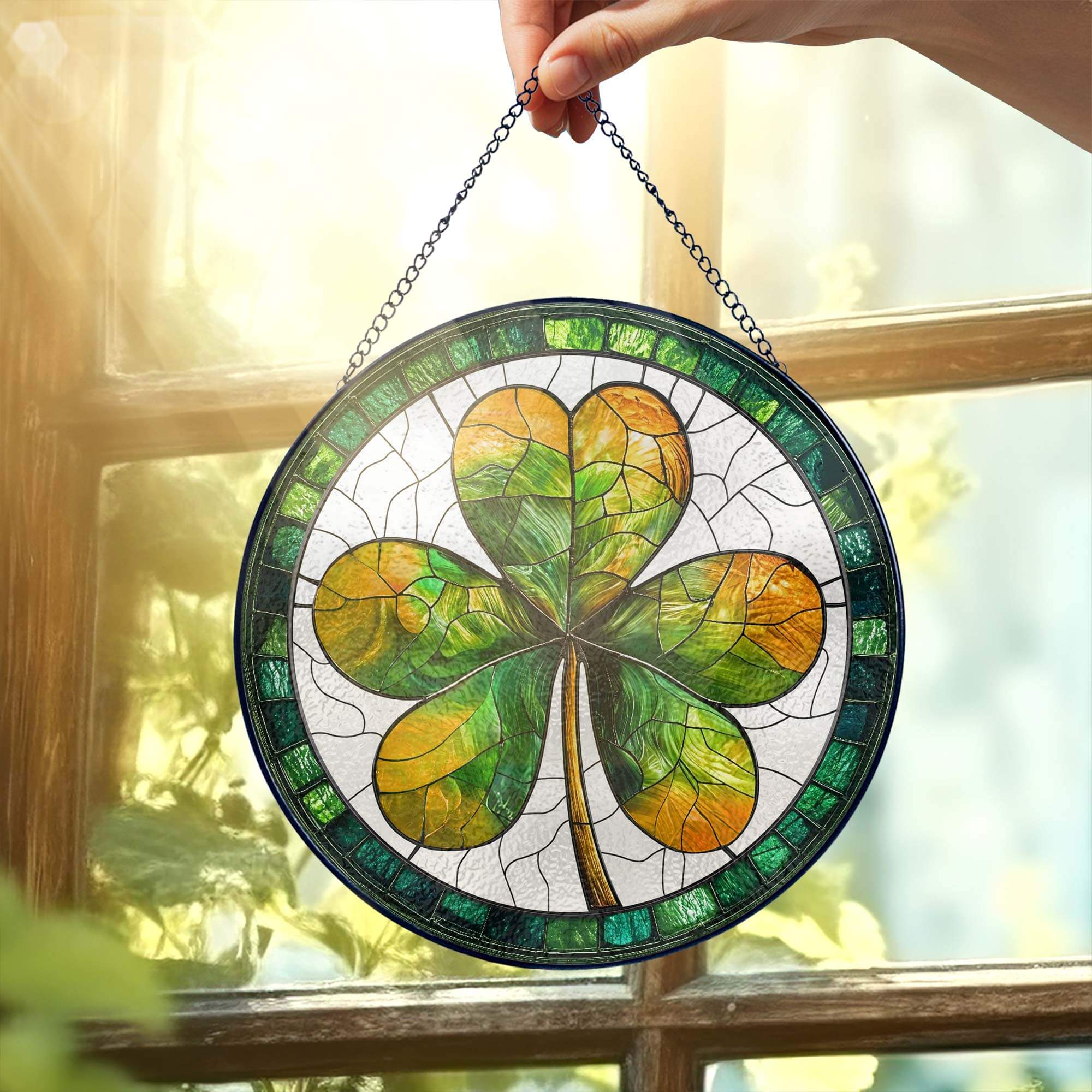 Irish Shamrock St. Patrick's Day Stained Glass Suncatcher