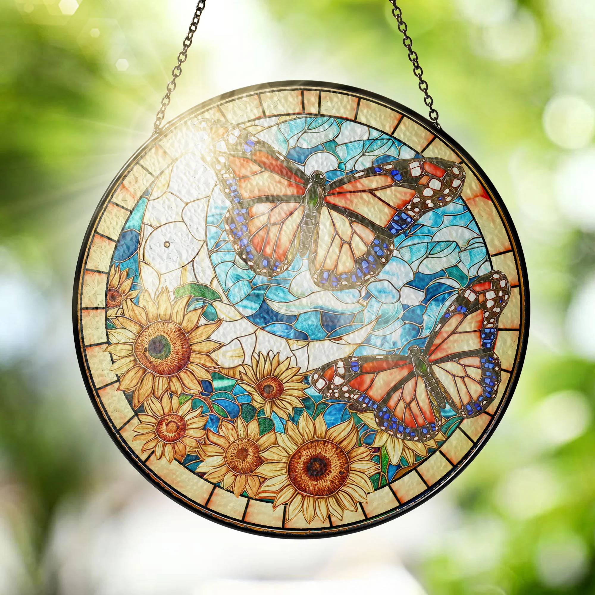 Butterfly and Sunflower Stained Glass Suncatcher