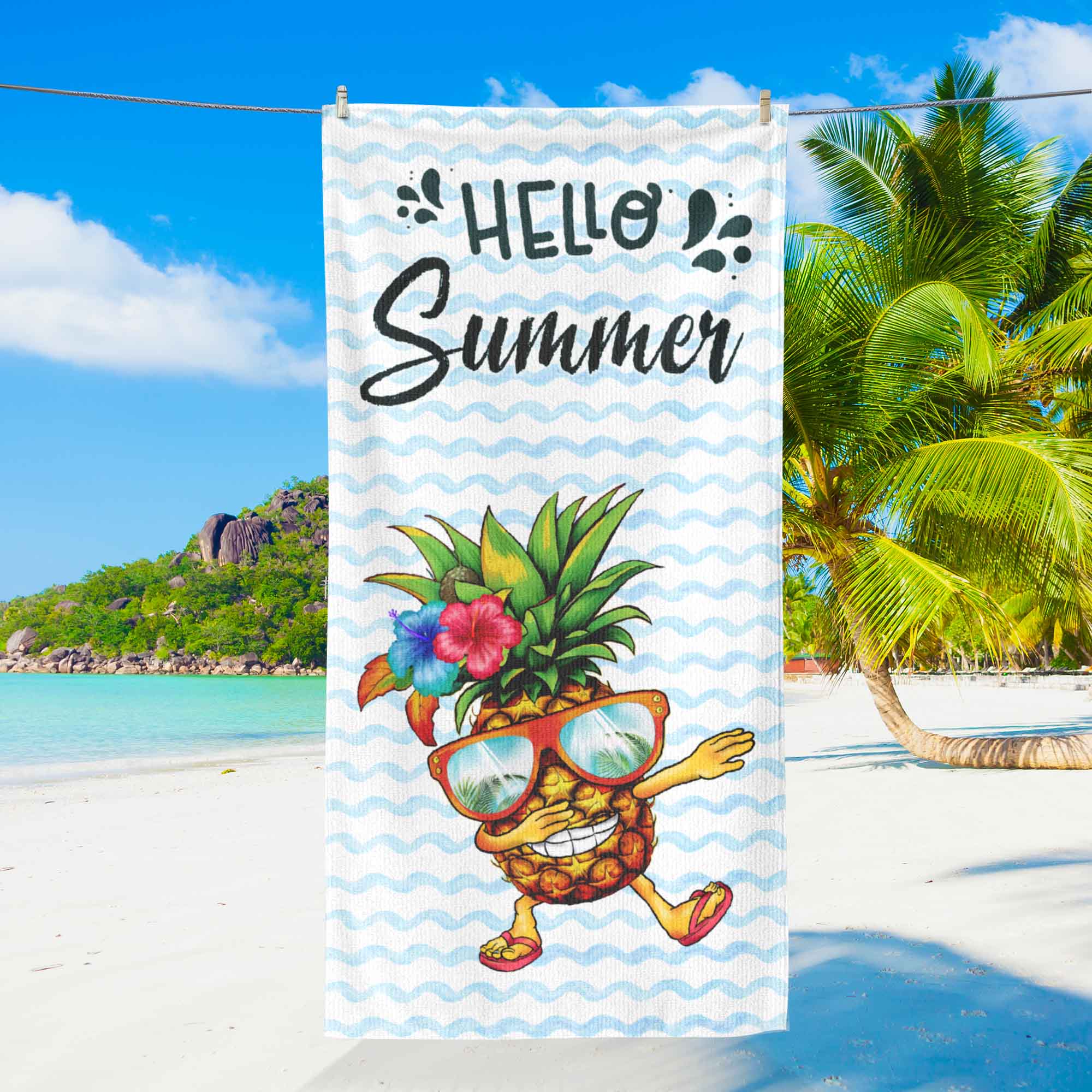 Funny Pineapple Hello Summer Aloha Hawaii Beach Towel