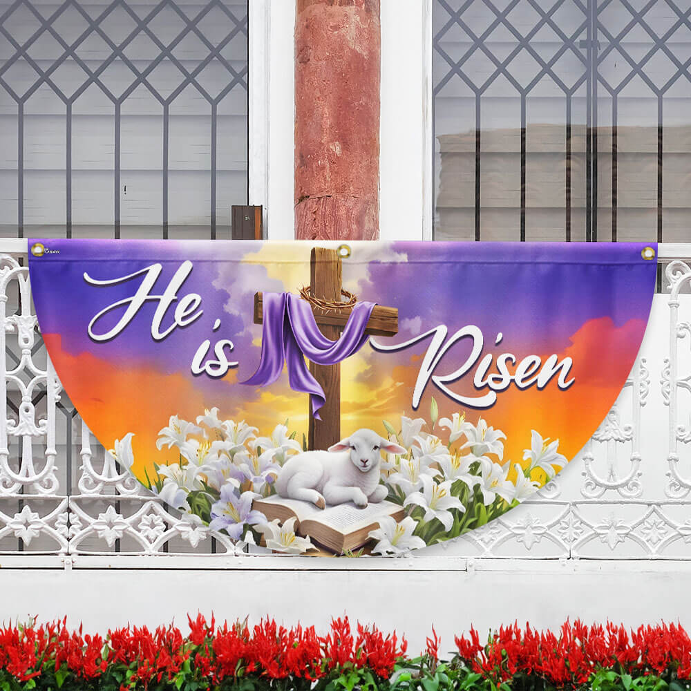 Easter He Is Risen Christian Cross Lamb Non-Pleated Fan Flag